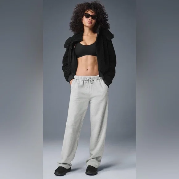 Alo Yoga NWT Foxy Sherpa Jacket Full Zip, Removable Hood, zipper pocket Black XS